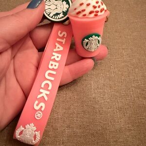Starbucks Pink Frappuccino Charm Keychain with White Logo Strap